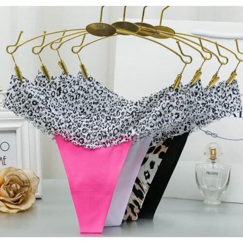 Sexy Lace Leopard Underwear Womens Solid Transparent T Shaped Panties Panties Sexy Low-Rise Briefs