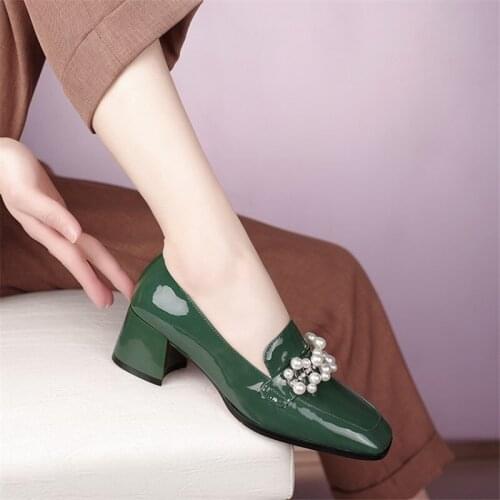 PXELENA Brand New OL Pearls Studded Bow Knot Lady Dress Pumps Real Genuine Leather High Heels Shoes Women 34-41 Spring Fall 2021