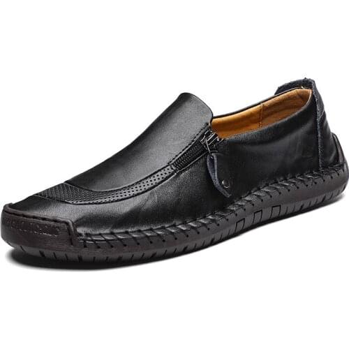 Comfortable Men Casual Shoes Loafers Men Shoes Quality Split Leather Shoes Men Flats Hot Sale Moccasins Shoes Plus Size K2-09