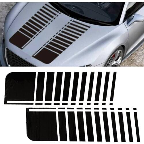 2Pcs Universal Racing Car Front Hood Stripe Decal Bonnet Sticker 91x27.3 cm Glossy Black Vinyl