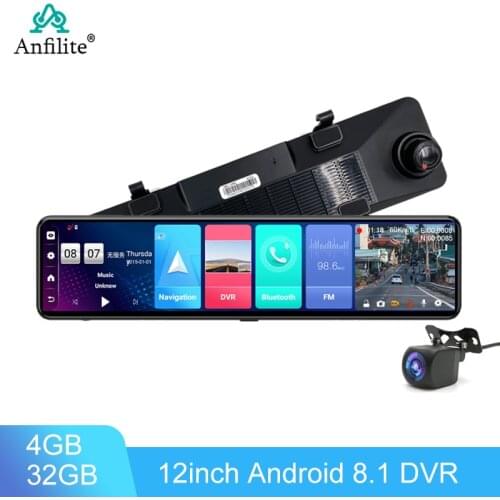 Anfilite 4G 12 Inch Android 8.1 Car DVR Dash Camera Dual Lens Rearview Mirror ADAS GPS WiFi Video Recorder 24H Parking Monitor