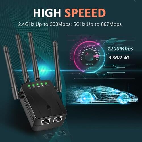 TISHRIC 2.4G/5G Wifi Extender Gigabit Router Wifi Repeater VPN Wireless Repeater 1200Mbps Wi-Fi Amplifier 802.11N Wi Fi Booster