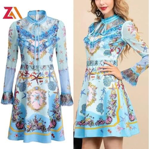 ZALady Summer Beach Party Mini Dresses For Women Clothes Ruffles Elegant Vintage Long Sleeve Bow Lace Up Lady Dress Femme Robes
