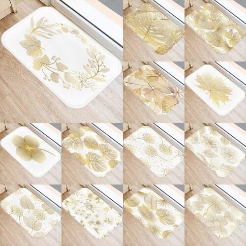 Yellow Leaf Flowers Pattern Kitchen Entrance Door Mat 40*60 Coral Velvet Carpet Doormat Indoor Floor Mats Anti-Slip Rug 48059