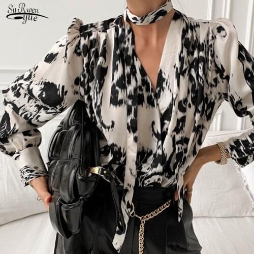 Korean Office Lady Long Sleeve Clothing Single Breasted Ladies Shirts Spring V-Neck Leopard Printing Blouse Women Blusas 13667
