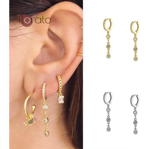 Crystal Chain Hoop Earrings 925 Sterling Silver Ear Buckle Fashion Simple Earrings Elegant Jewelry for Women Birthday Gifts