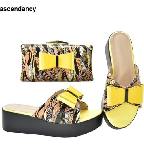 Latest African Shoes and Bags Matching Set Patent Leather Womens Platform Heels Handbags and Shoes Set Mixed Colors Women Pumps