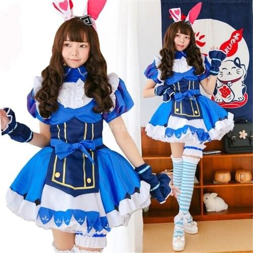 Dakki Game Cosplay Costumes Blue Maid Uniform Dress Female Role Play Prop Performance Outfit Halloween Lolita Dress No Socks