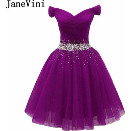 JaneVini robe de soiree Purple Homecoming Dresses Short tulle bleu Burgundy Crystals Beading Off Shoulder Red Formal Party Dress