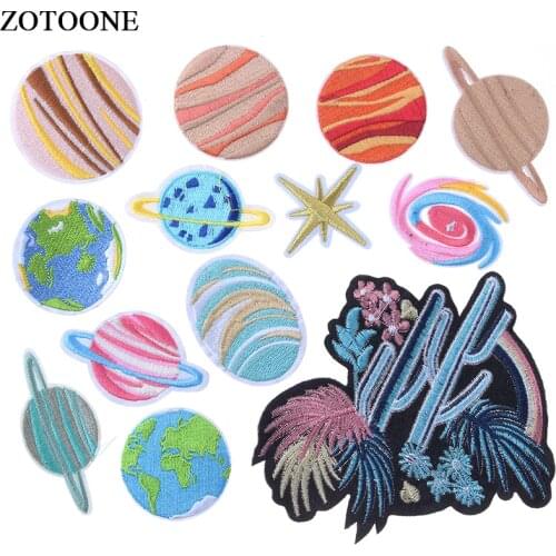 ZOTOONE UFO Star Pattern Patches Embroidery Iron on Patches for Clothing DIY Stripes Clothes Planet Stickers Universe Applique E