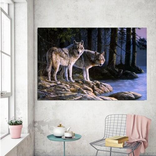 1 Piece Canvas art Black And White Wolves Painting Wall Art Pictures canvas print wall picture for bedroom and living room