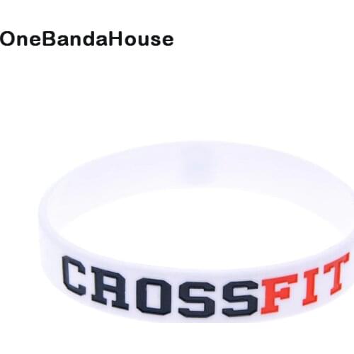 1PC Crossfit Silicone Wristband 1/2 Inch Wide Black and White Adult Size