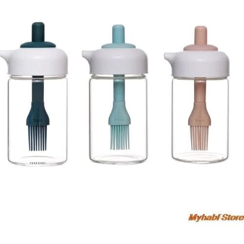 1pc Glass Oil Bottle Brush with Brush Vinegar Sauce Bottle Container Spice Seasoning Oil Brush Kitchen Pastry Baking BBQ Tools