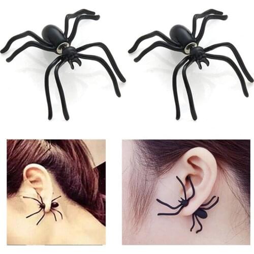 Lightweight 1Pc Vintage Black Spider-Shaped Unisex Earring Plastic Unisex Earring 3D Party Jewelry