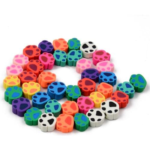 10 Strand Dog Paw Print Polymer Clay Beads Chip Disk Loose Spacer Handmade Beads For DIY Jewelry Making Bracelet Accessories
