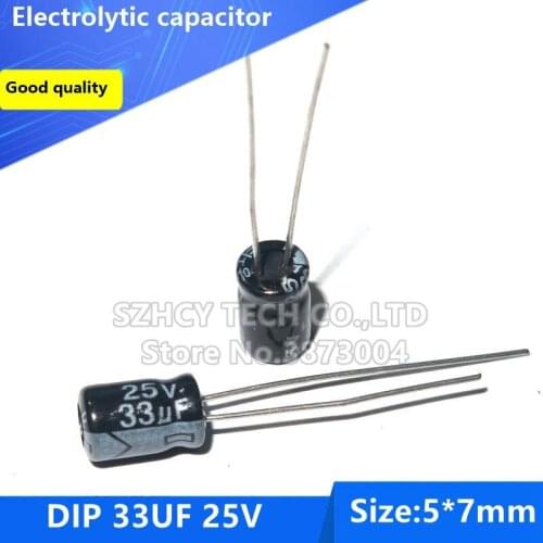100pcs DIP 33UF 25V 5*7 Electrolytic capacitor