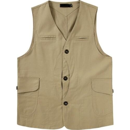 2021 Men Casual Loose Vintage Vest Japan Amekaji Fashion Pocket Sleeveless Cargo Jacket Tops Waistcoat S-XXL