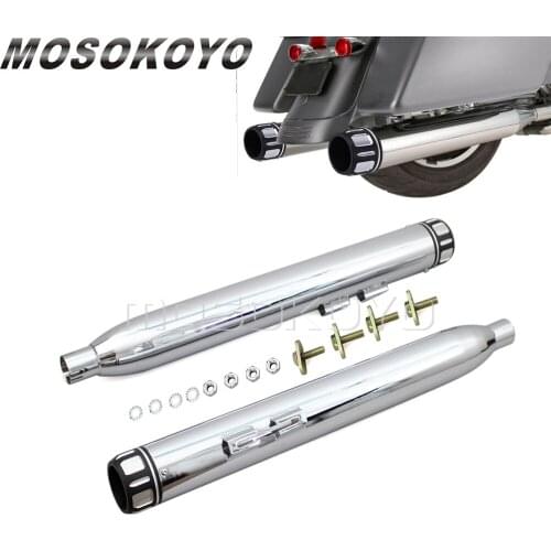 4.5" Slip On 2pcs Chrome Exhaust Muffler Black Tracer End Cap for Harley Touring Model 1995-2017