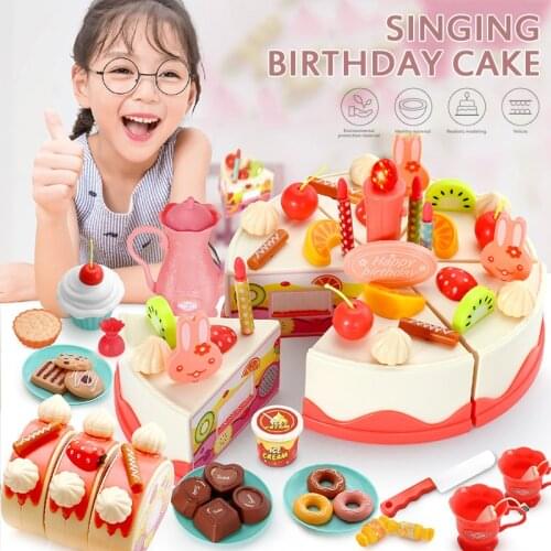 4 Style Childrens Light Singing Happy Cut Birthday Cake Play House Toy Afternoon Tea Dessert Sets Cut Music For Baby Kids Gift