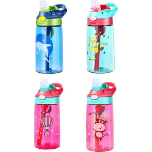 480ML Baby Kids Feeding Cups With Straws Lid Leakproof Water Bottles Outdoor