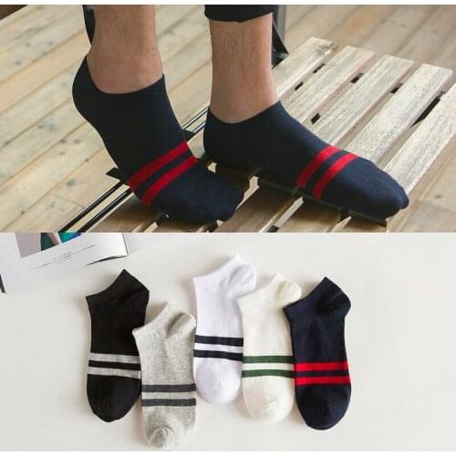 5pairs Unisex Men Women Socks Cotton Solid Color Stripe Boat Socks All Seasons Male Casual Harajuku Breathable Ankle Sock Meias