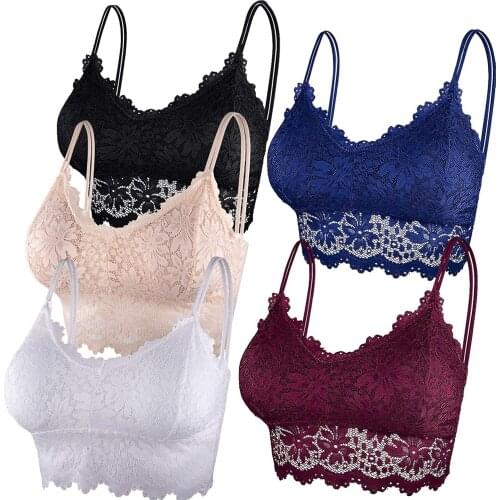 5PC Women Lace Plus Size Sexy Push Up Bra Vest Wireless Bra Lingerie Sexy Underwear Camisole Chest Lingerie