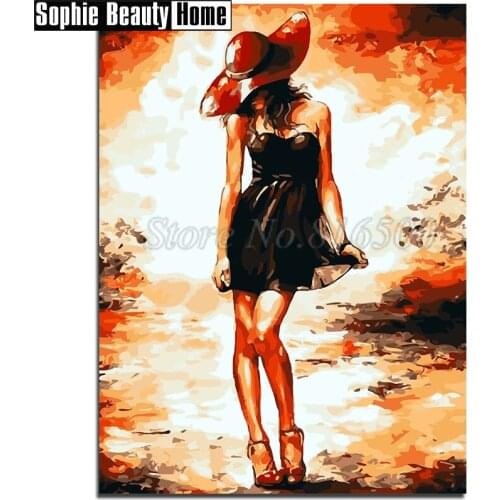 Diamond Embroidery Beauty In Red Hat Mosaic Crystal 5D Cross Stitch Full Drill Diamond Painting DIY Sticker Decor Pattern 189022