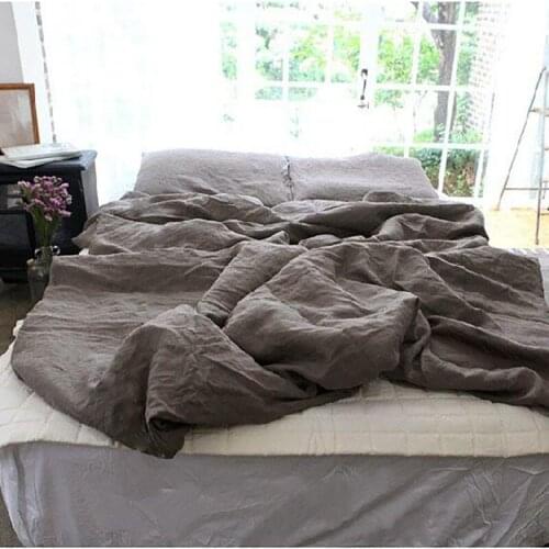 Set of 4 Pre stone soft washed 100% Natural Linen Morandi Brown bedding duvet cover set+2 pillowcases + flat sheet From Tsingtao
