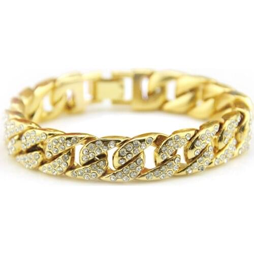 Fashion Men Hip Hop bracelet AAA Rhinestone Unisex High Quality Bangles Gold Color Iced Out Miami Cuban Link Chain Bracelets