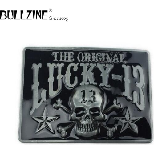 The Bullzine Lucky 13 cool belt buckle with pewter finish FP-01870 suitable for 4cm width belt
