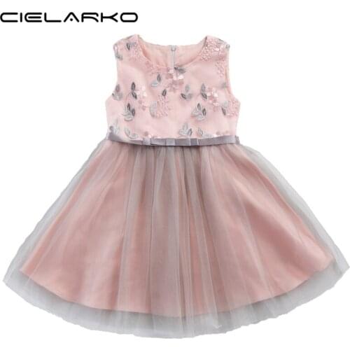 Cielarko Princess Girls Dress Tulle Embroidery Flower Kids Dresses 2018 Summer Sleeveless Baby Frock Formal Children Clothing
