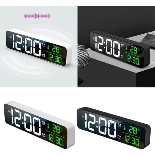 10 Inch Large Screen Digital Alarm Clock Temp Day Calendar AM/PM Mirror Design Wall Clock 40 Music Adjustable Volume Decoration