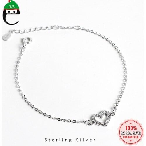 ElfoPlataSi 100% 925 Solid Real Sterling Silver Hollow Heart CZ Bracelet For Women Wife Girls Lady OL Silver Jewelry ED314