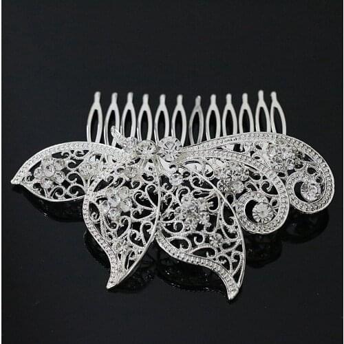 Hot butterfly bow white crystal shell bridal hairpin combs weddings ceremony exquisite hair headdress Jewelry B1267-2