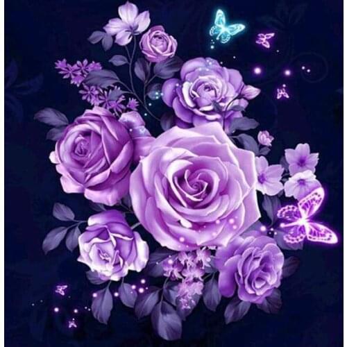 HJMGL 5D DIY Full Diamond Painting Purple Rose Rhinestones Embroidery Flower Diamond Mosaic Art Gift Home Decor