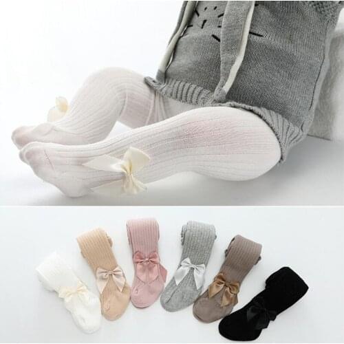 New 0-24 Months Solid Color Big Bows Baby Girl Tights Soft Cotton Newborn Toddler Girls Tights Baby Tights Pantyhose Autumn