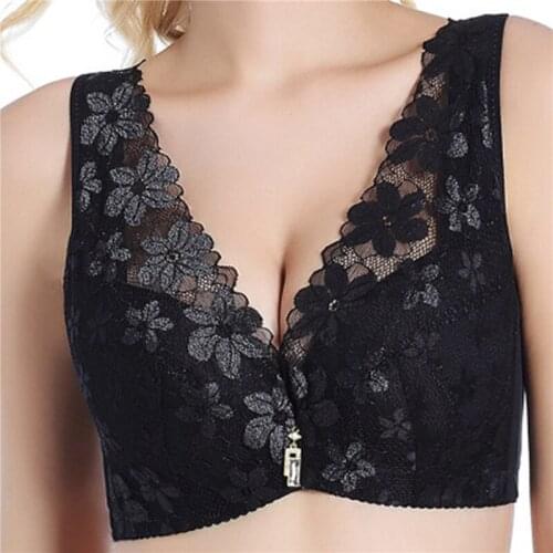 Lace Floral Wide Strap Bra Ladies Transparent Underwire Black Closure Non Adjustable Solid Underwear Fashion Female Brassiere