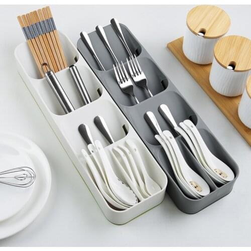 Kitchen Drawer Storage Tray Organizer Spoon Forks Cutlery Spice Jar Storage Separation Container Plastic Knife Block Holder