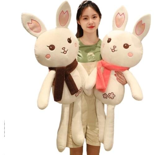58/80/100cm Cute Bunny Plush Toy Soft Rabbit Sleeping Pillow Flower Scarf Plush Toy Shooting Props Kids/Girl Birthday Gifts