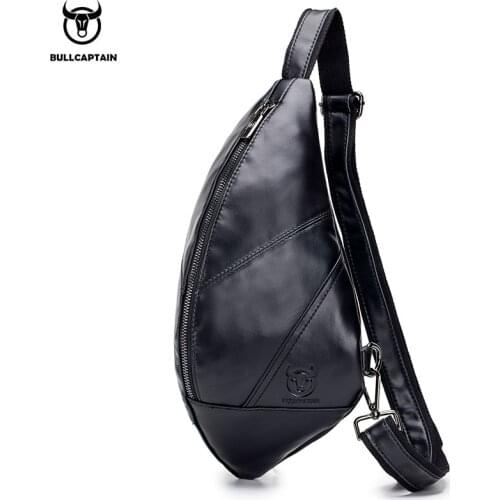BULLCAPTAIN leather mens chest bag first layer cowhide multi-function sports trend shoulder messenger triangle chest bag