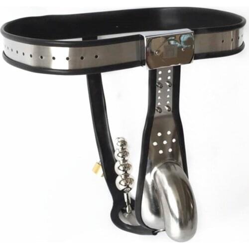 Male Chastity Belt with Anal Beads Cock Cage Slave Bondage Pants Stainless Steel Chastity Penis Lock Metal Fetish Sex Toys