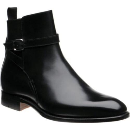 New Men PU Leather High Quality Business Dress Boots Thick Heel Pointed Adjustable Belt Buckle Classic British Style KP312