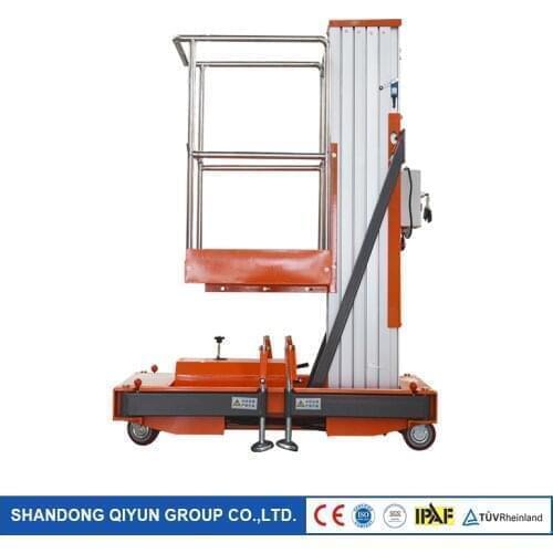 Qiyun CE approved 220v 6m 150 kg single mast lift platform easy moving aluminum lift for workshop use