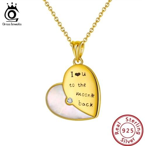 ORSA JEWELS I Love U to The Moon & Back Heart Shape Women Necklaces 925 Sterling Silver Jewelry Mothers Day Necklaces Gift SN289