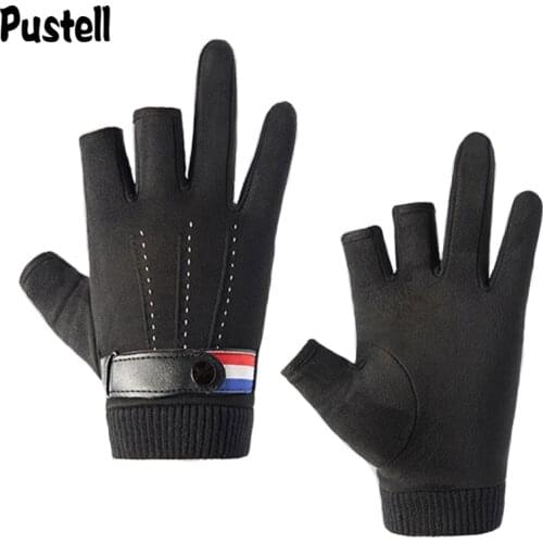 Autumn Men Cycling Gloves 3 Fingerless Outdoor Warm Non-slip Protective Half Finger Winter Fishing Sports Driving Gloves Male