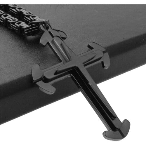 Punk Black 316L Stainless Steel Jesus Christ Cross Pendant Necklace 6mm Byzantine Link Chain Men Boys Gift 18-36"