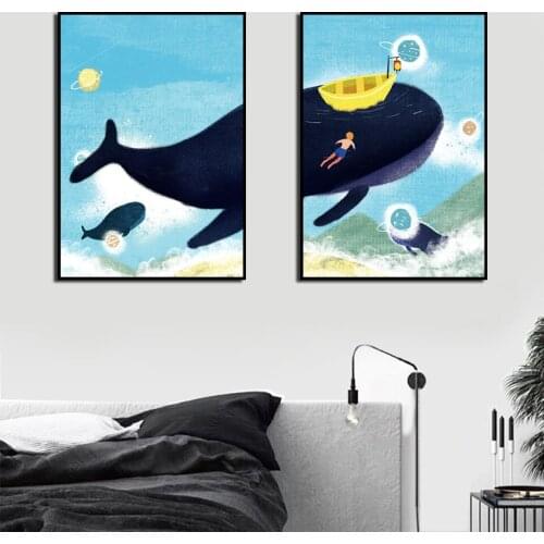 Poster Modern Cartoon Cute Whale Childrens Room Wall Art Canvas Painting Creative Nordic Simple Home Decoration