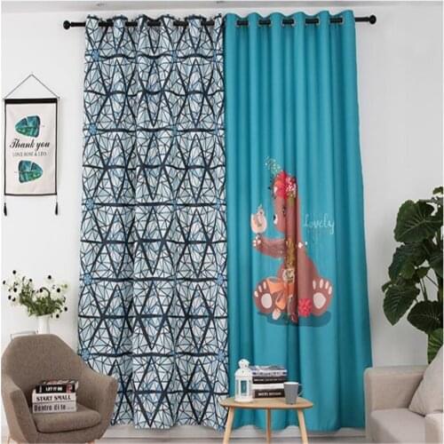 Custom curtains 3d Curtain custom finished cartoon small fresh lines plaid personality curtains