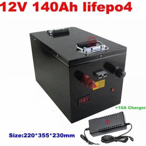 Portable waterproof Lifepo4 12V 140AH lithium battery BMS 4S Battery Pack for Boat RV Solar inverter golf cart +10A Charger