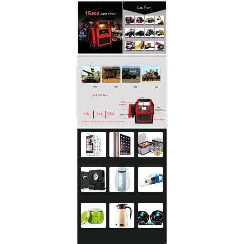 American Tech 12v 24v 46800mah 1500A Peak Jump Starter LED Flashlight Power Bank Auto Battery Supply Power for car boat tank